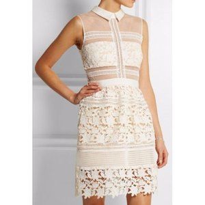 Self-Portrait Cream Lace Sleeveless Collared Dress